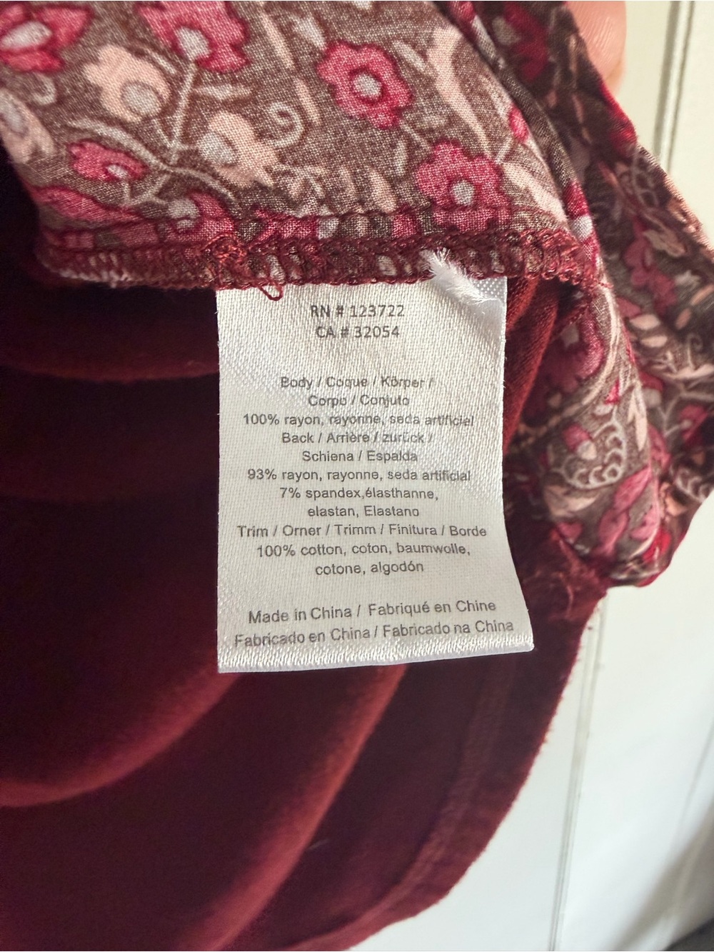 Red Printed Long-Sleeve Boho Peasant Blouse - Picture 6 of 6